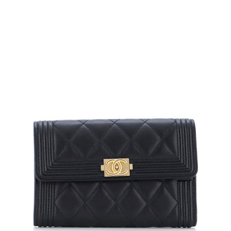 Chanel Boy Flap Wallet Quilted Lambskin Compact
