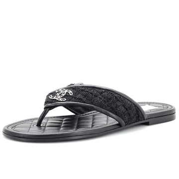 Chanel Women's CC Logo Thong Sandals Tweed and Leather