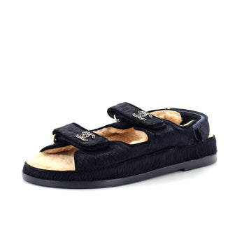 Chanel Women's Velcro Dad Sandals Calf Hair and Shearling