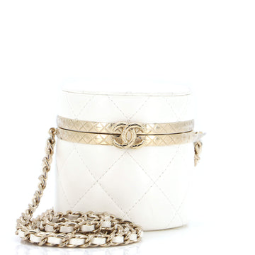 Chanel Lock Frame Round Vanity Case with Chain Quilted Lambskin Mini