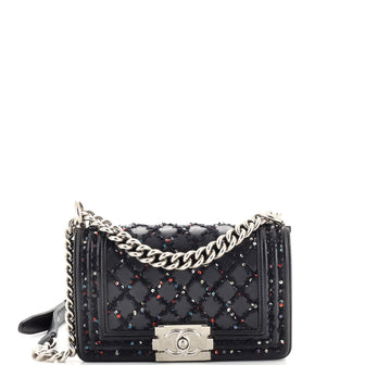 Chanel Boy Flap Bag Lambskin with Quilted Tweed and Sequins Small