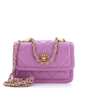Chanel Button on Top Flap Clutch with Chain Quilted Shiny Lambskin Mini