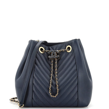 Chanel Daily Chevron Drawstring Bucket Bag Chevron Calfskin Small