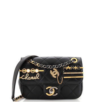 Chanel Coco Clips Flap Bag Embellished Quilted Lambskin Mini