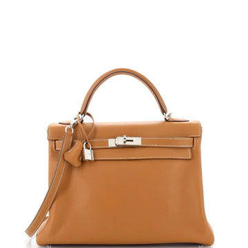 Hermes Kelly Handbag Brown Swift with Palladium Hardware 32