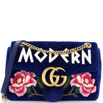Gucci GG Marmont Flap Bag Embroidered Matelasse Velvet Medium