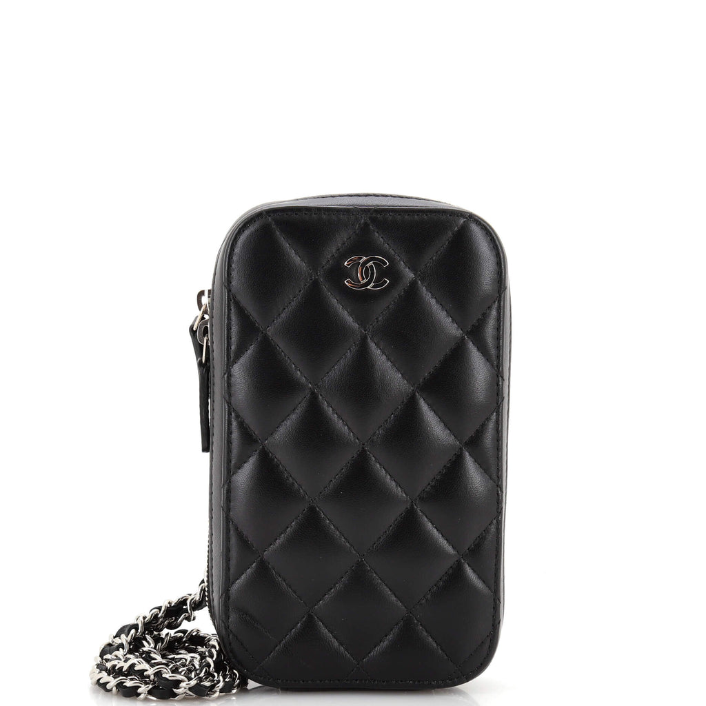 Chanel Zip Around Phone Case with Chain Quilted Lambskin Black 2514607