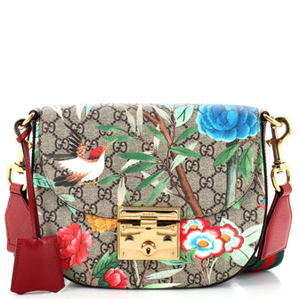 Gucci Padlock Saddle Shoulder Bag Tian Print GG Coated Canvas Medium