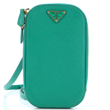 Prada Zip Phone Holder Crossbody Bag Saffiano Leather