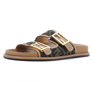 Fendi Women's Feel Slide Sandals Zucca Canvas and Leather