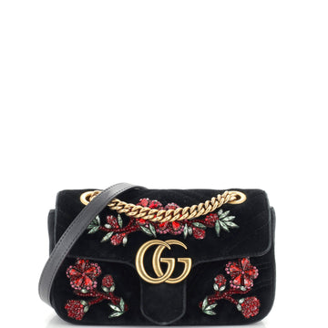 Gucci GG Marmont Flap Bag Embellished Matelasse Velvet Mini