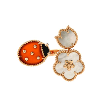 Van Cleef & Arpels Lucky Spring Between the Finger Ring 18k Rose Gold with Carnelian, Onyx and Mother of Pearl