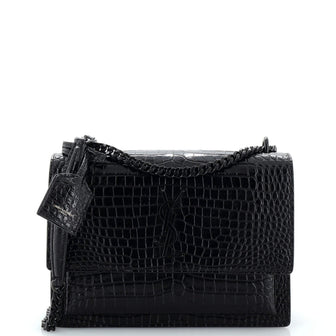 Saint Laurent Sunset Crossbody Bag Crocodile Embossed Leather Medium