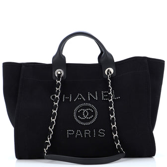 Chanel Deauville Tote Pearl Embellished Canvas Medium