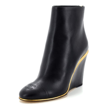 Chanel Women's CC Cap Toe Wedge Ankle Boots Leather