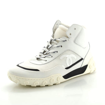 Chanel Women's Logo CC High-Top Sneakers Mesh with Fabric and Leather