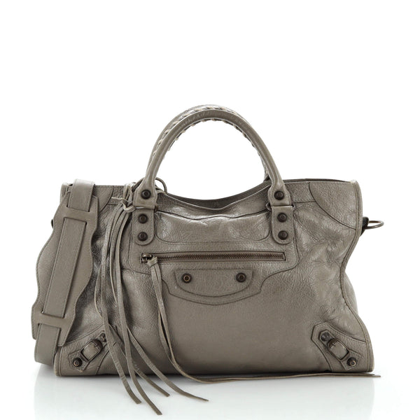 Balenciaga City Classic Studs Bag Leather Medium Gray 2517072