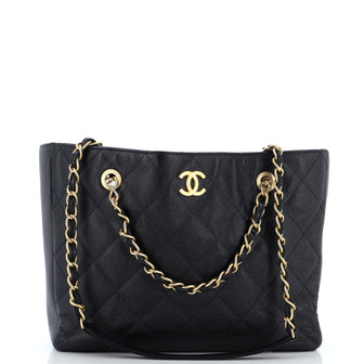 Chanel CC Trapezoid Chain Shopping Tote Quilted Caviar Small