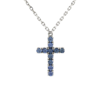 Cartier Cross Pendant Necklace 18K White Gold and Blue Sapphires