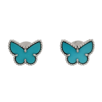 Van Cleef & Arpels Sweet Alhambra Butterfly Stud Earrings 18K White Gold and Turquoise