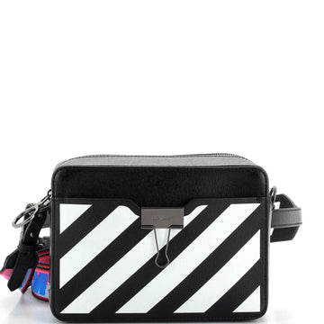 Off White Binder Clip Camera Crossbody Bag Striped Leather Small