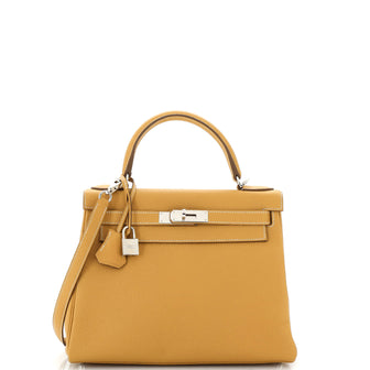 Hermes Kelly Handbag Brown Togo with Palladium Hardware 28