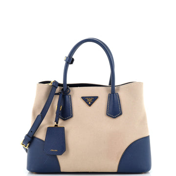 Prada Cuir Double Tote Canvas and Saffiano Leather Small