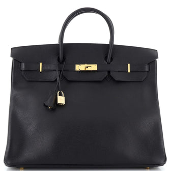 Hermes Birkin Handbag Black Ardennes with Gold Hardware 40