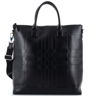 Burberry Stirling Tote Check Embossed Leather