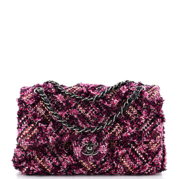 Chanel Classic Double Flap Bag Crystal Embellished Tweed Medium