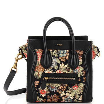 Celine Luggage Bag Printed Jacquard and Leather Nano