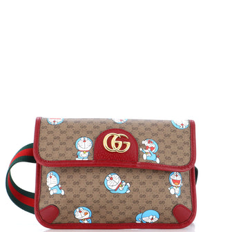 Gucci Doraemon Web Flap Belt Bag Printed Mini GG Coated Canvas