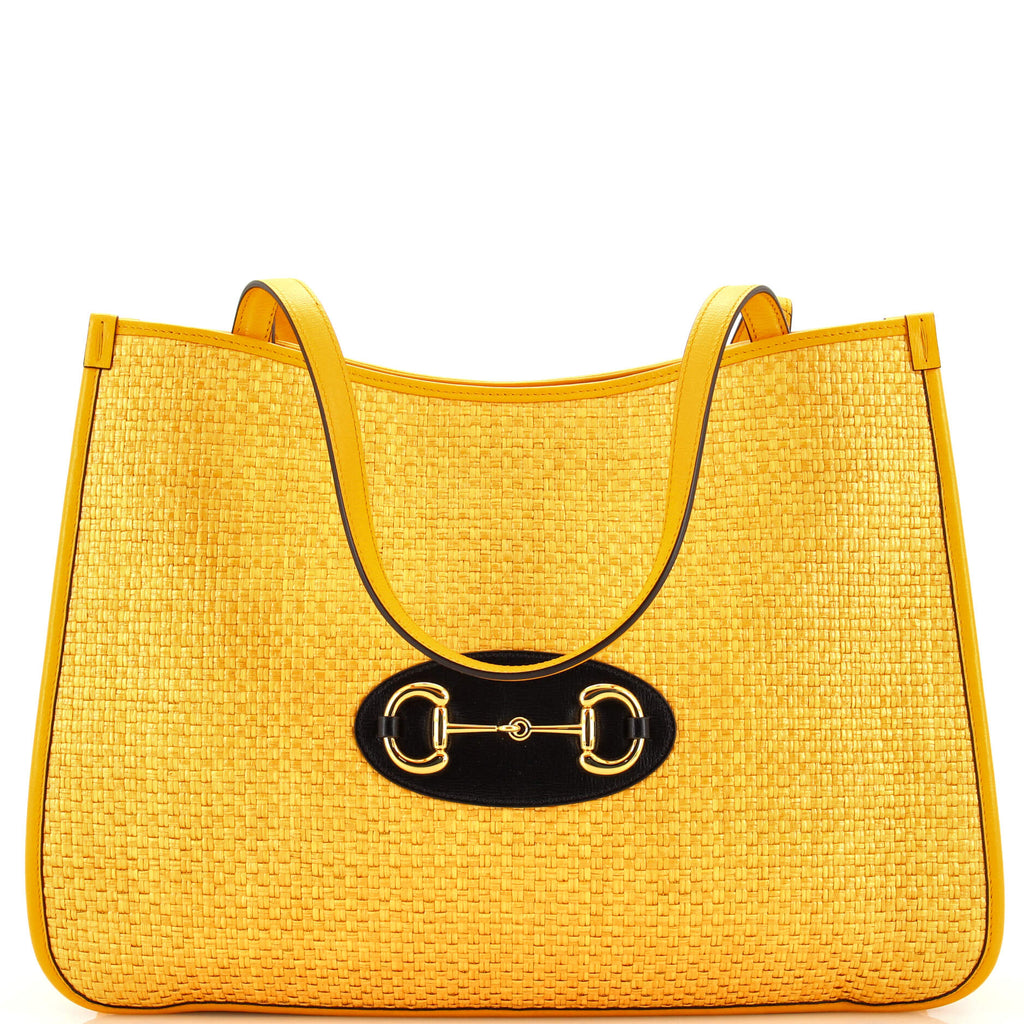 Gucci Horsebit 1955 Tote Raffia and Leather Medium Yellow 251787118