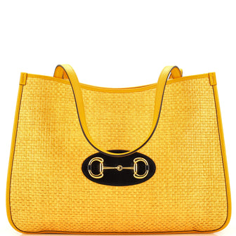 Gucci Horsebit 1955 Tote Raffia and Leather Medium