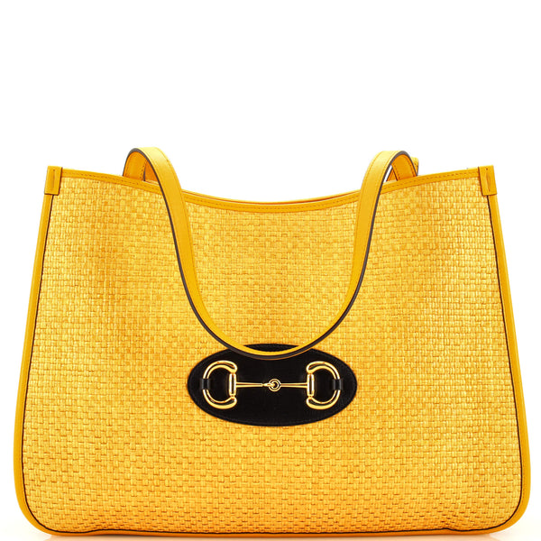 Gucci Horsebit 1955 Tote Raffia and Leather Medium Yellow 251787118
