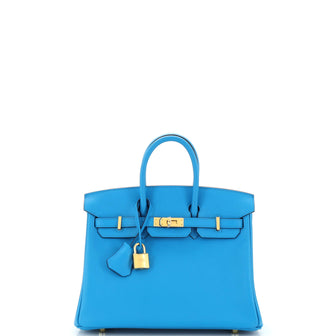 Hermes Birkin Handbag Blue Swift with Gold Hardware 25