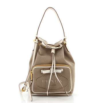 Prada Logo Drawstring Bucket Bag Canvas