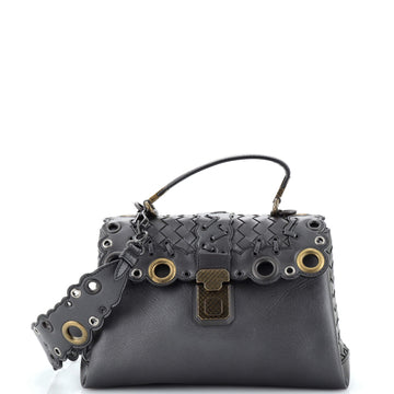 Bottega Veneta Piazza Top Handle Bag Leather with Intrecciato and Eyelet Detail Small