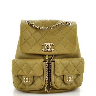 Chanel Duma Pockets Drawstring Backpack Quilted Calfskin Small