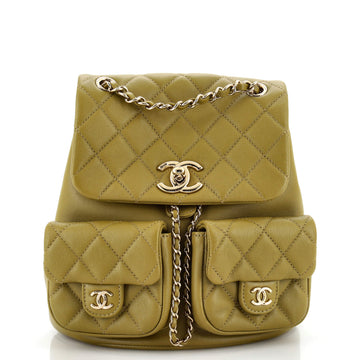 Chanel Duma Pockets Drawstring Backpack Quilted Calfskin Small