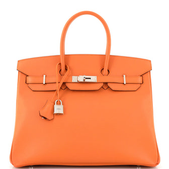 Hermes Birkin Handbag Orange Epsom with Palladium Hardware 35