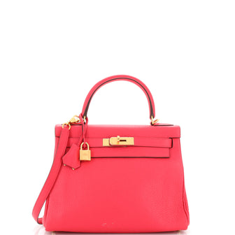 Hermes Kelly Handbag Pink Clemence with Gold Hardware 28