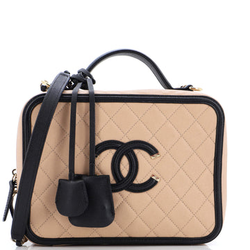 Chanel Filigree Vanity Case Quilted Caviar Large