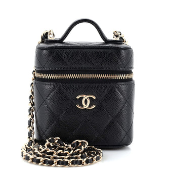 Chanel Handle with Care Vanity Case with Chain Quilted Caviar