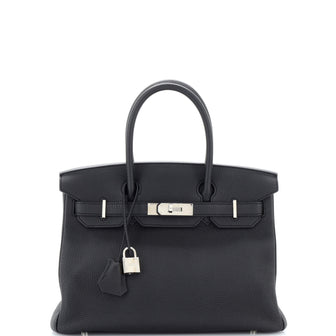 Hermes Birkin Handbag Black Togo with Palladium Hardware 30