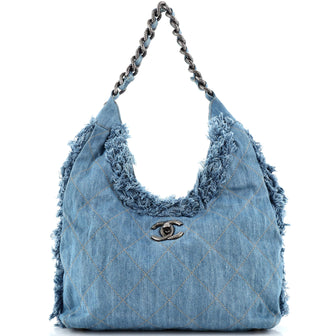 Chanel Chain Hobo Fringe Quilted Denim Medium