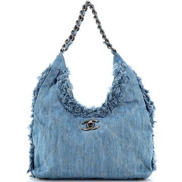 Chanel Chain Hobo Fringe Quilted Denim Medium