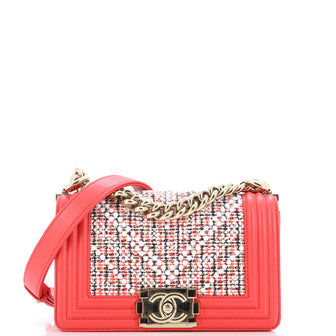 Chanel Boy Flap Bag Chevron Embellished Tweed Small
