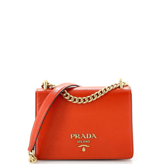 Prada Chain Flap Crossbody Bag Vernice Saffiano Leather Small