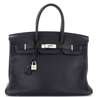 Hermes Birkin Handbag Black Togo with Palladium Hardware 35